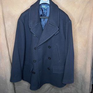 Polo by Ralph Lauren Mens Navy Wool Blend Pea Coat Anchor Buttons Size 3XB BIG
